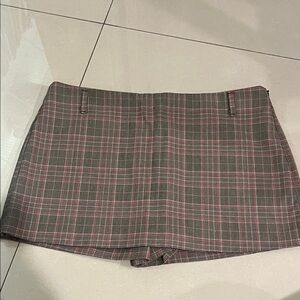 Zara Gray Plaid Mini Skort with Pink Accents